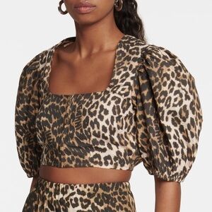Ganni leopard print organic cotton crop top